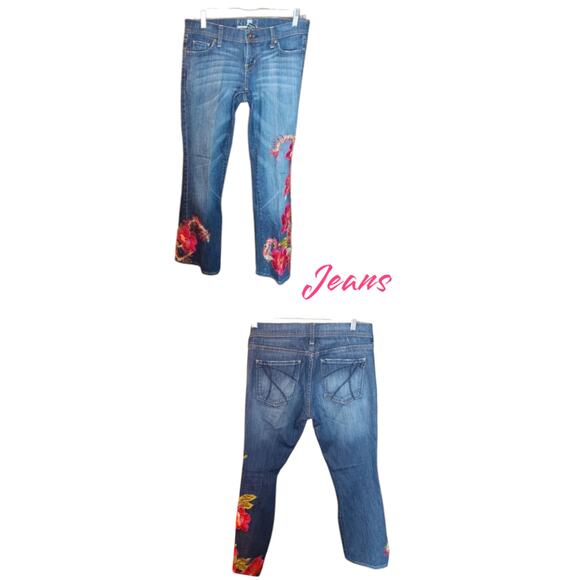 Vintage Canadian Tuxedo Denim Jean Outfit Y2k Floral Embroidered Women 4 Small - Picture 4 of 9